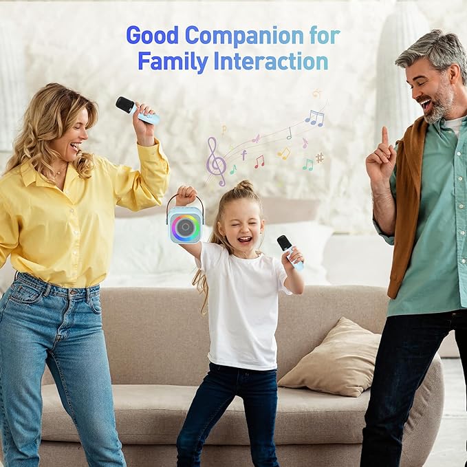 Karaoke Machine, Portable Bluetooth Speaker with 2 Wireless Microphones for Kids, Karaoke Toys Gifts Toys for Girls Boys Family Home Party (Blue)