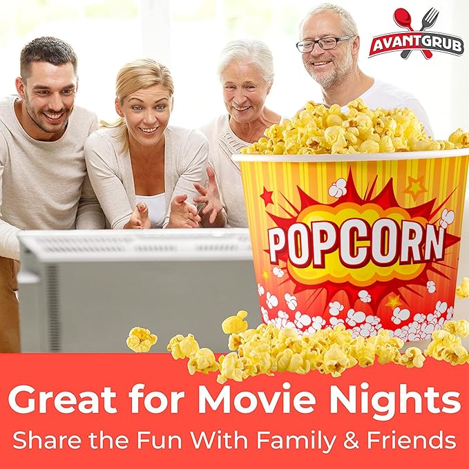 Greaseproof, Retro 85oz Popcorn Buckets 150 Pack. Durable Pop Corn Tubs in Red Yellow. Large Disposable Containers Perfect For Movie Night, Theme Party, Theater, Carnivals & Fundraisers