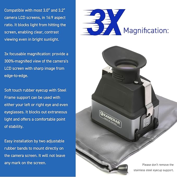 Kamerar CVF-2 LCD Viewfinder 3X Magnifier for 3.0" and 3.2" LCD Screen for Canon, Nikon, Pentax, Sony DSLR