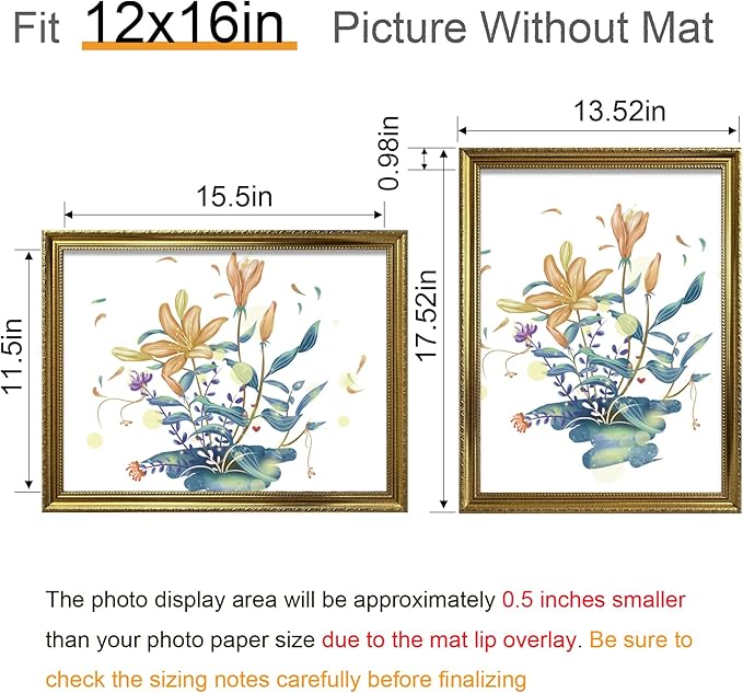 BESCRCL 12x16 Picture Frame Gold, Frames 12 x 16 with Shatterproof Crystal Acrylic for Wall Gallery, 4 Pack