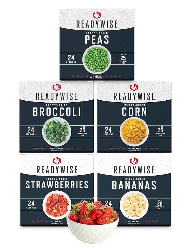 ReadyWise Emergency Food Supply - 120 Servings Fruits and Vegetables Survival Kit Boxes, Dehydrated Meals & Freeze Dried Prepper Food for Backpacking & Camping Essentials, up to 25 Year Shelf Life