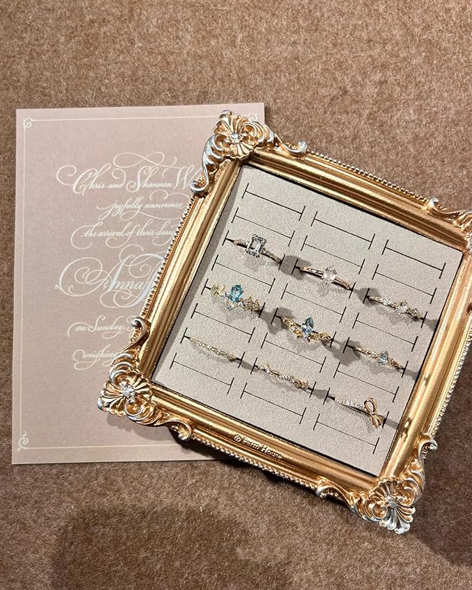 Jewelry Display Stand Vintage Ring Holder Box Earring Tray Retro Picture Frame Style Ring OrganizerJewelry Frame with Velvet