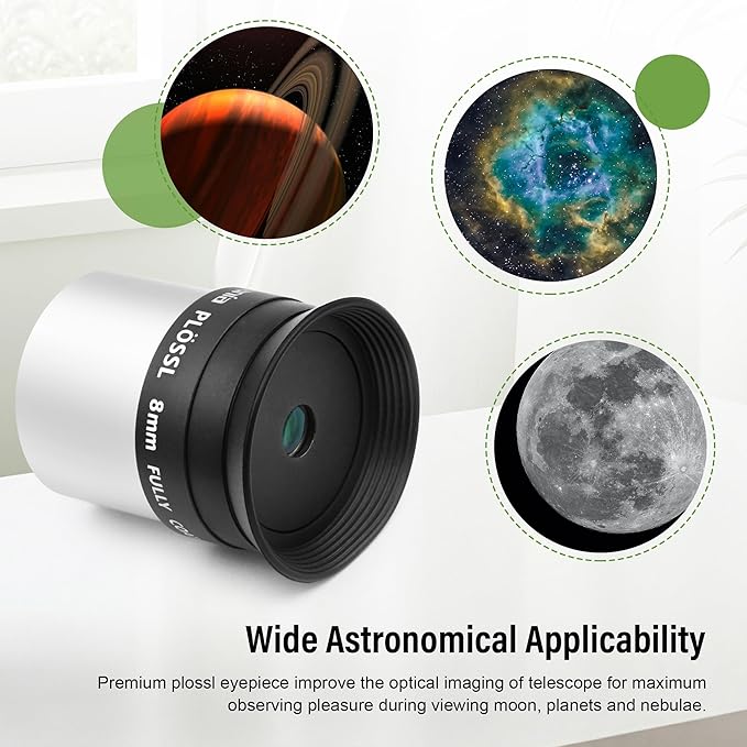 Astromania Telescope Plossl Eyepiece 8mm, 50 Degree Apparent Field of View Plossl Lens with Fully Multi Coated 4-Element, Metal Telescope Accessory for Standard 1.25 Inch Astronomy Filter Thread