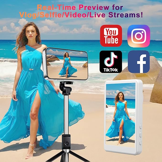 Vlog Selfie Monitor Screen for iPhone & Android,1080P Wireless Recording Magnetic Back Camera Selfie Monitor with Bluetooth Remote Control, Rear Camera Screen for YouTube TikTok live streaming