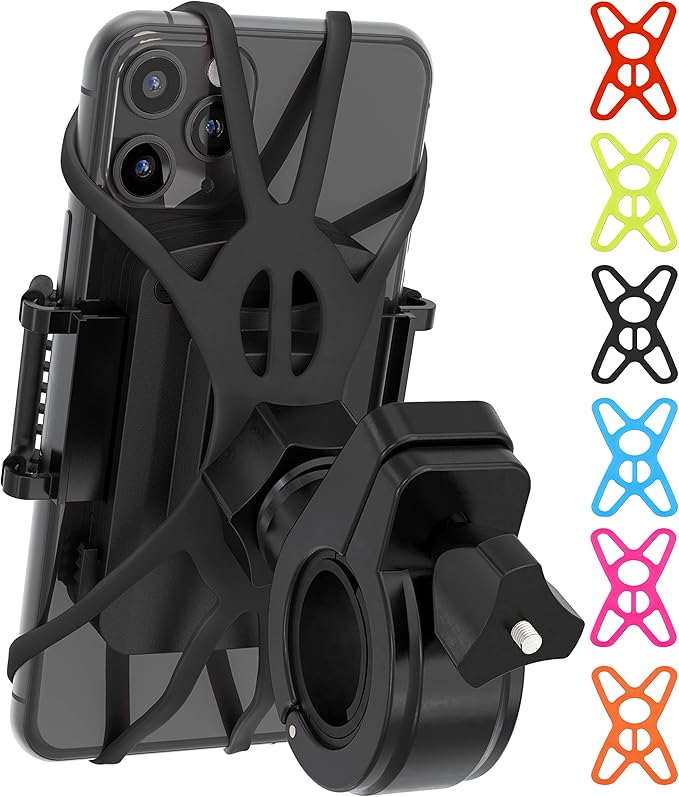 TruActive Premium Bike Phone Mount Holder for Kids and Teens | Universal Cell Phone Mount for 4"-7" Phones | Includes 6 Reusable Color Bands | Tool-Free Handlebar Mount Install for Boys & Girls Bikes