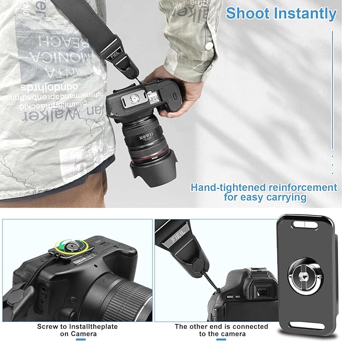 FIEIL Camera Strap with Quick Release Plate, Universal Camera Strap with Quick Release and Connection, Smooth and sturdy, Equipped with Comfortable Silicone Shoulder Pad, Strap Width 1.5''(3.8cm)