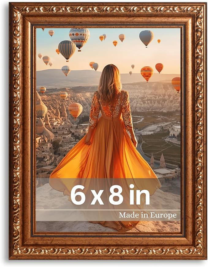 VictoR Picture Frame Chagall 6x8 Brown Gold - Vintage Picture Frames with Shutterproof Acrylic Glass - 6 x 8 Photo Frame - Brown Picture Frames - Antique