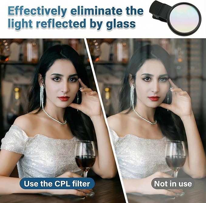 52mm CPL Filter, Clip on Lens Filter Camera Lens, HD Circular Polarizing Filter, CPL Filter Compatible with DSLR/iPhone 17/16/15/14/12/Samsung Galaxy Pixel and Other Smart Phones/Camera