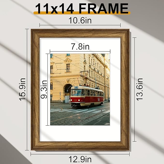 Vittanly 11x14 Picture Frames Set of 2, Ornate Vintage Photo Frame for Wall or Tabletop, Display 8x10 Pictures with Mat or 11x14 without Mat, Walnut