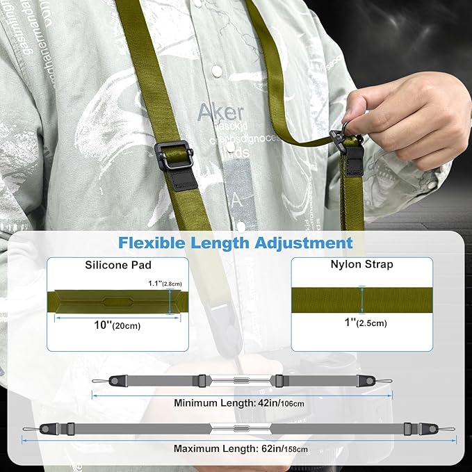 Adjustable Camera Strap, Universal Camera Strap with Quick Release and Connection, Comes with Comfortable Silicone Shoulder Pads and Base, Smooth and Sturdy, Strap Width 1''(2.5cm Green)