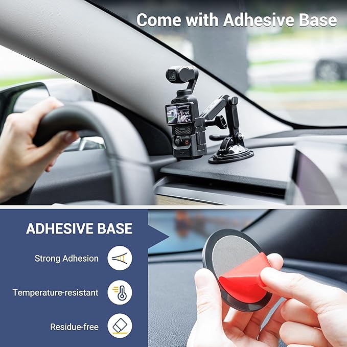 JJC Pocket 3 Suction Cup Mount for DJI Osmo Pocket 3 & Xtra Muse Accessories, Foldable Detachable Car Mount Windshield Dashboard Hood Holder with Cold Shoe Mount, Expansion Adapter for pocket3