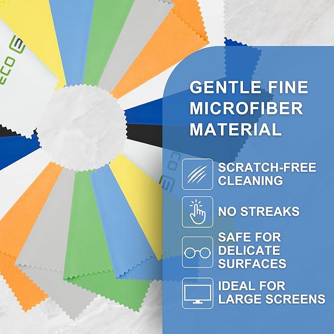 Eco-Fused Microfiber Cleaning Cloth - 5.5x3'' Microfiber Cloth - Pack of 18 Lens Cleaning Wipes - Cleaning Cloth for Glasses, Eyeglasses, Camera Lens & Phones