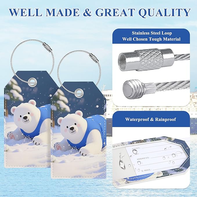 Luggage Tags for Suitcases, Luggage Tag, Cute Personalized Bag Tags for Backpacks Handbag School Instrument with Name ID Label Travel Essentials, Unique Fun Baggage Tags 2 Pack, Polar Bear