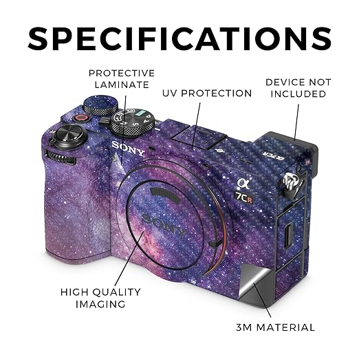 Carbon Fiber Camera Skin Compatible with Sony Alpha 7CR Camera (2023) - Violet Stars - Premium 3M Vinyl Protective Wrap Decal Cover - Easy to Apply | Crafted in The USA by MightySkins