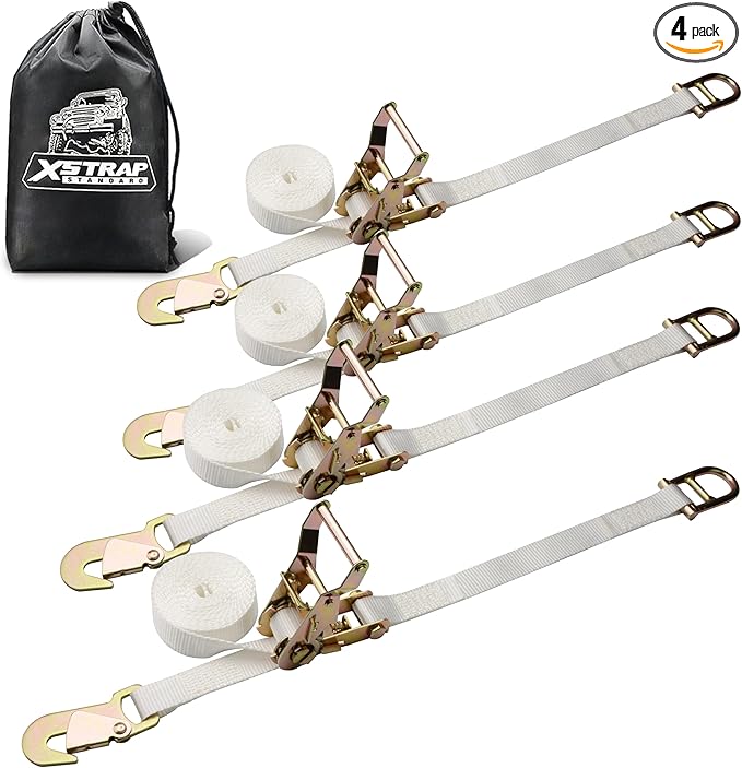 XSTRAP STANDARD 4PK 1" Ratchet Tent Straps with Snap Hook & Double D-Ring - 12ft Heavy Duty Tie Downs for Canopies, Tents, Inflatables, Camping, Event