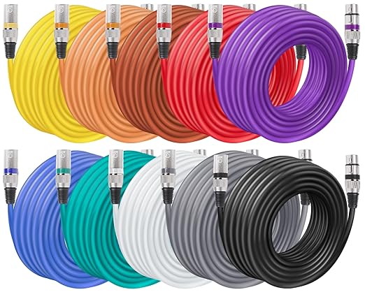 10 Color XLR Cable, Multicolor XLR Male to Female 15ft Audio Cables 10 Pack, 3 Pin Balanced XLR Microphone Cables Color Boots XLR Mic Cord Ideal for Microphones, Live Stage, Speaker, Audio Mixer