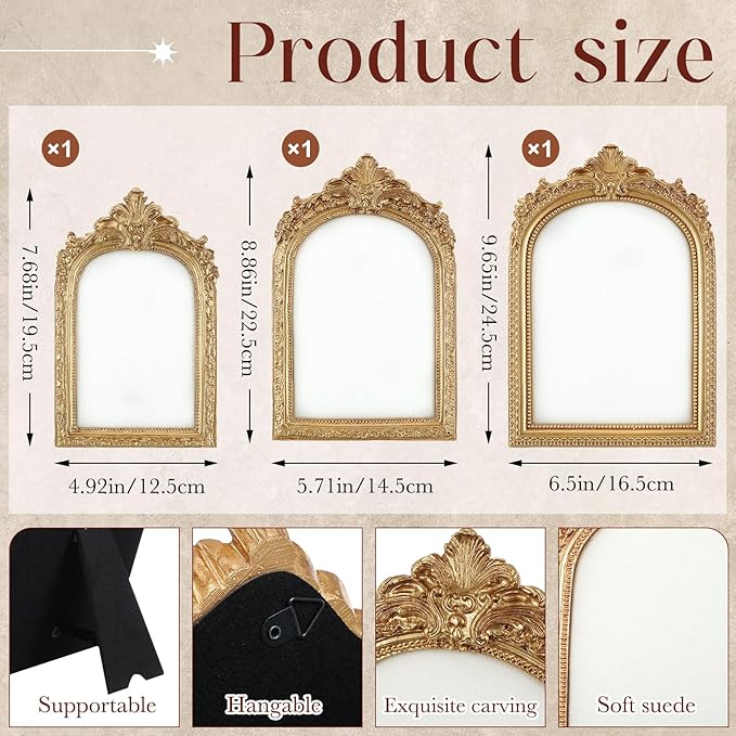 3 Pcs Gold Jewelry Display Stands Vintage Jewelry Holder Baroque Necklace Organizer Earring Tray Frame Resin Photography Props with Velvet Backing Gifts for Women