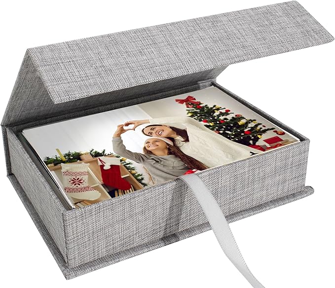 Hiwhy Photo Storage Box 5x7, Linen Photo Box, Memory Box Perfect to Store Your Photo, Pictures, Certificates, Scrapbooking Supplies, Keepsakes and Jewelry Grey