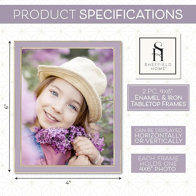 Sheffield Home Tabletop Picture Frame – Iron Enamel Decorative Display Frame for Home or Office, 4x6 Inch, Purple