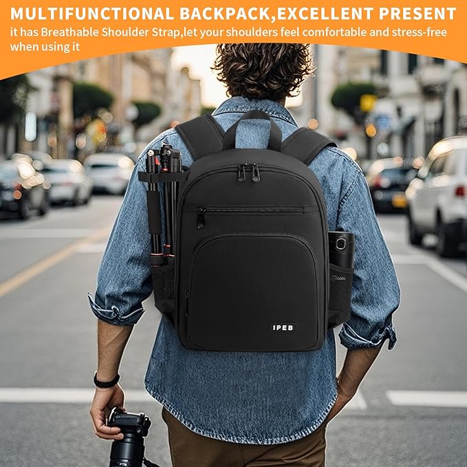 IPEB Camera Backpack for DSLR/SLR/Mirrorless Bag Professional Waterproof Camera Case 11"X5.9"X15" for Photographers Grey Black Orange