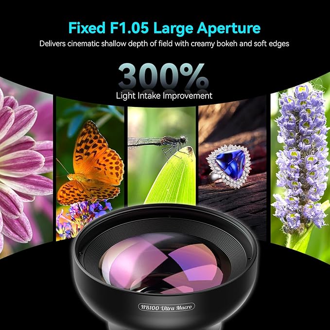 APEXEL 100Ultra Macro Lens - Enhanced Version Smartphone Lens for iPhone, Samsung, Pixel | Professional Macro Photography of Flowers, Iinsects, Jewelry, Food Details and Other Small Objects