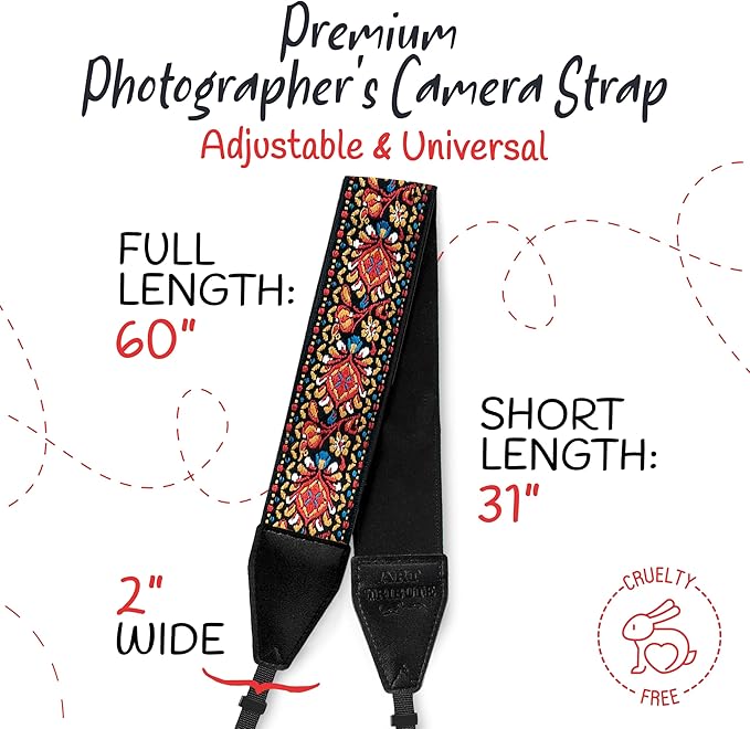 Art Tribute Camera Strap for All DSLR and Mirrorless Cameras. Add Your Name Or Initials Make It a Personalized Gift