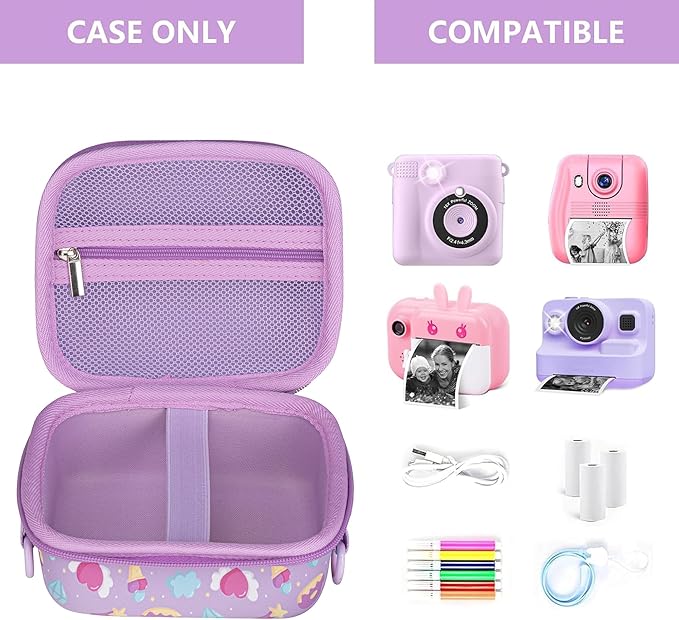 Leayjeen Kids Camera Case Compatible with ESOXOFFORE/Dylanto/GKTZ/HiMont/CAMCLID Kids Camera Instant Print for Holiday Gifts and Birthday Gifts for Kids 3-12 Years Old - Purple Unicorn (Case Only)