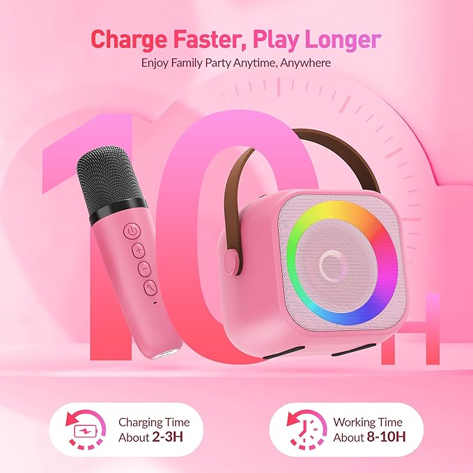 Mini Karaoke Machine with 2 Wireless Microphones for Kids Adults,Portable Bluetooth Karaoke Speaker with Party Lights,Christmas Birthday Gifts for Girls Ages 4, 5, 6,7, 8, 9, 10,12+ Family Home Party