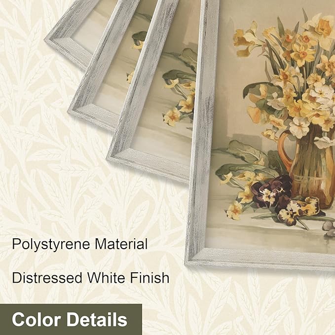 Vittanly 12x12 Picture Frame Set of 4, Vintage Photo Frame for Wall or Tabletop, Display 8x8 Pictures with Mat or 12x12 without Mat, Rustic Farmhouse Home Decor, Distressed White