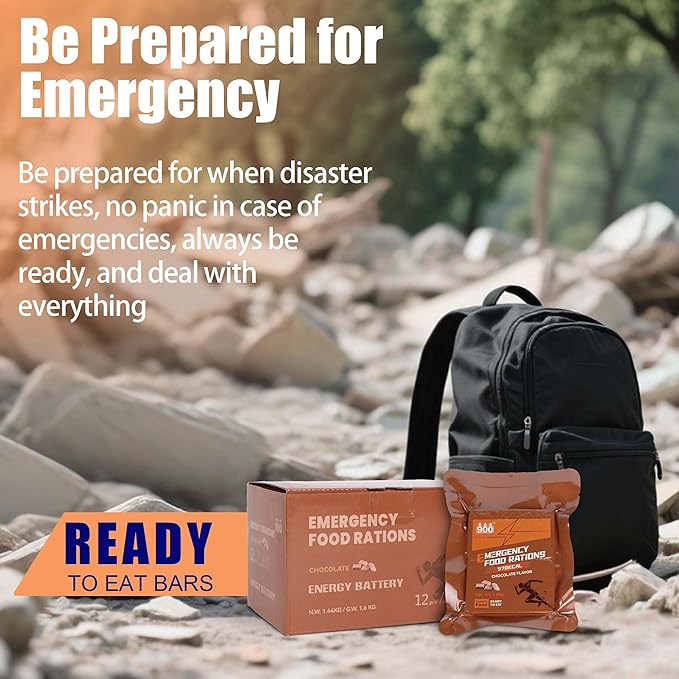 Emergency Food Bars - Chocolate Hardtack, Mre Meals Military 2025, Long Shelf Life, Emergency Meals Ration Bars, Emergency Supplies for Disaster Preparedness, 12 Count