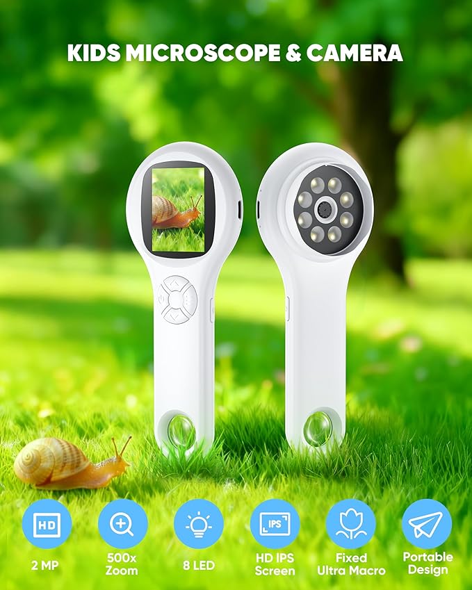 T TAKMLY Mini Pocket Digital Microscope, Macro Fixed Focus Magnifying Glass, Portable Handheld USB Digital Microscope 500x Magnification, 4X Zoom