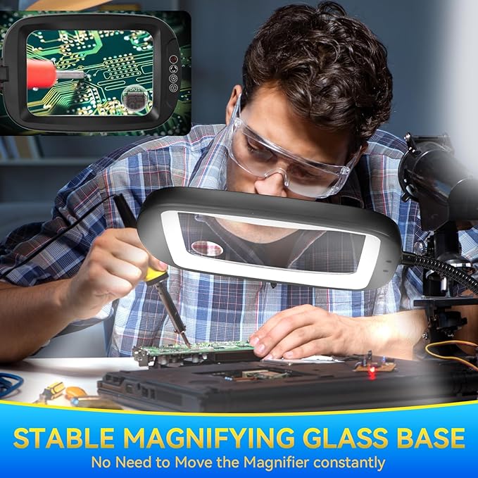 30X 10X Extra Large Floor Magnifying Glass with Light and Stand,60 LED Flexible Gooseneck Floor Magnifying Lamp with 5 Color Modes, 2-in-1 Lighted Magnifiers for Close Work, Sewing,Crafts, Painting