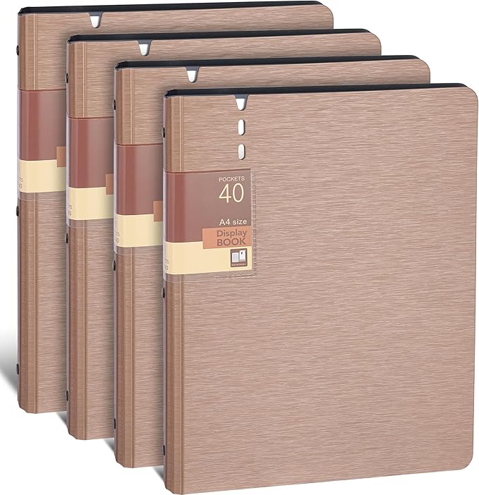WORPSON Presentation Binder 40-Pocket, Displays 80 Pages, 9x12 inch with Plastic Sleeves, Portfolio Organizer for Documents, Certificates, Artwork, Photos, Clear Sheet Protectors (Champagne, 4 Pack)