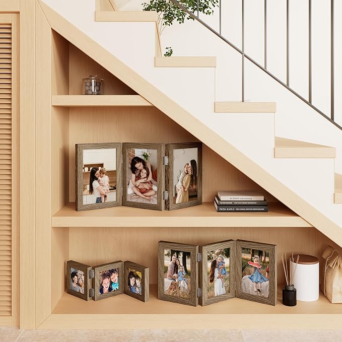 decorUhome Triple 7x5 Picture Frame Horizontal, Engineered Wood Trifold Photo Frame with Plexiglass for Tabletop Display, 7x5, Oak