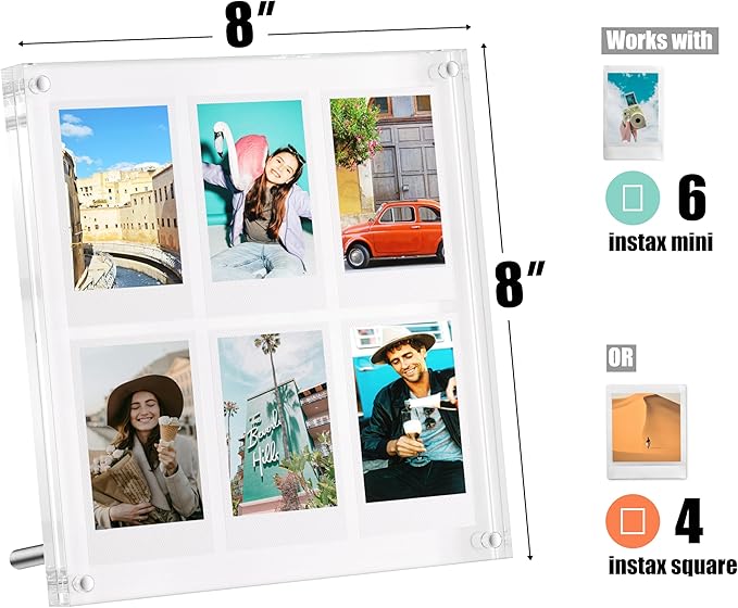 Janaden 2x3 Polaroid Picture Frame Holder for Photos, Acrylic Fridge Magnetic Frame Compatible with Fujifilm Instax Mini/Square Film, Instax Collage Frame for Refrigerator and Desktop Picture Display