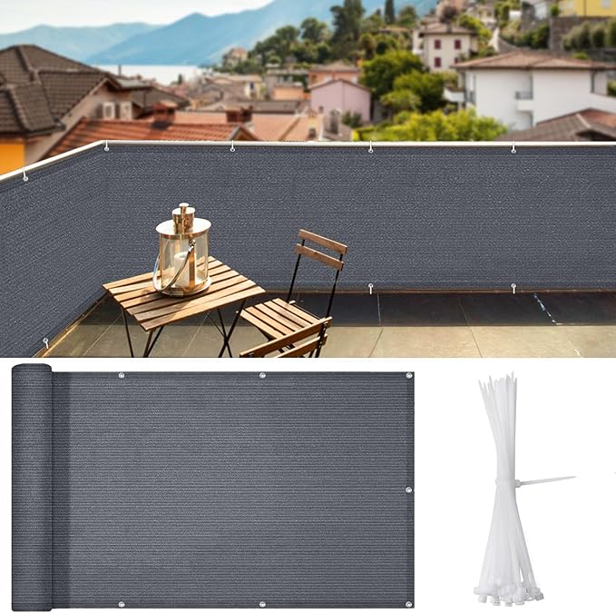 iCover 3.3x19.5ft Balcony Privacy Screen Fence, UV-Resistant Railing Fencing Cover for Porch Deck Patio Garden Backyard, Cable Zip Ties Included, Dark Grey