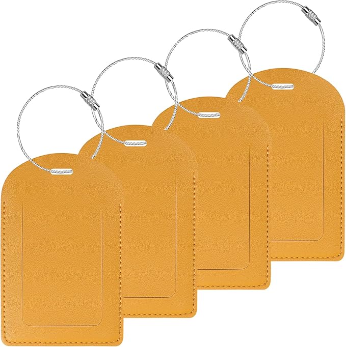 Gloppie Luggage Tags 4 Pack TSA Approved Luggage Tag for Suitcase PU Leather Travel Bag Tags Name Tags with Privacy Cover Yellow