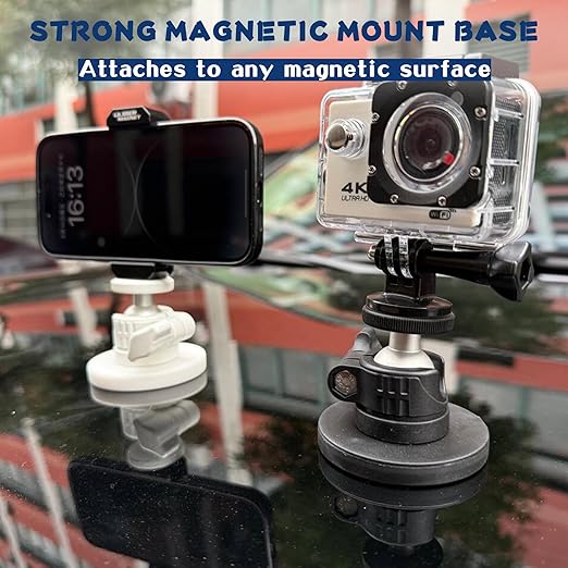 ULIBERMAGNET Black Magnetic Camera Mount, Strong Magnetic Mount with 360° Rotation Ball Head, Security Camera Base Holder with 1/4 inch Thread for GoPro,DJI OSMO Action,Action Camera