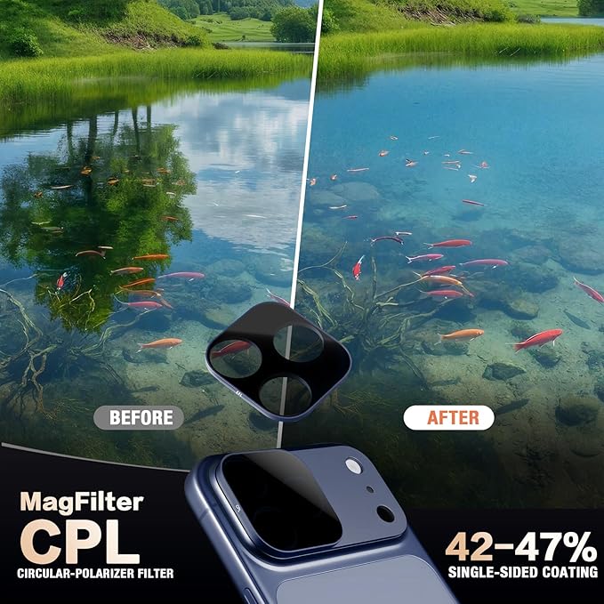 Caseworld MagFilter Kit for iPhone 17 Pro Max, 2-in-1 CPL Circular Polarizer, Enhances Color Saturation & Reduces Reflections for Vibrant Photography (17 Pro Max Lens Filter, CPL Blue)