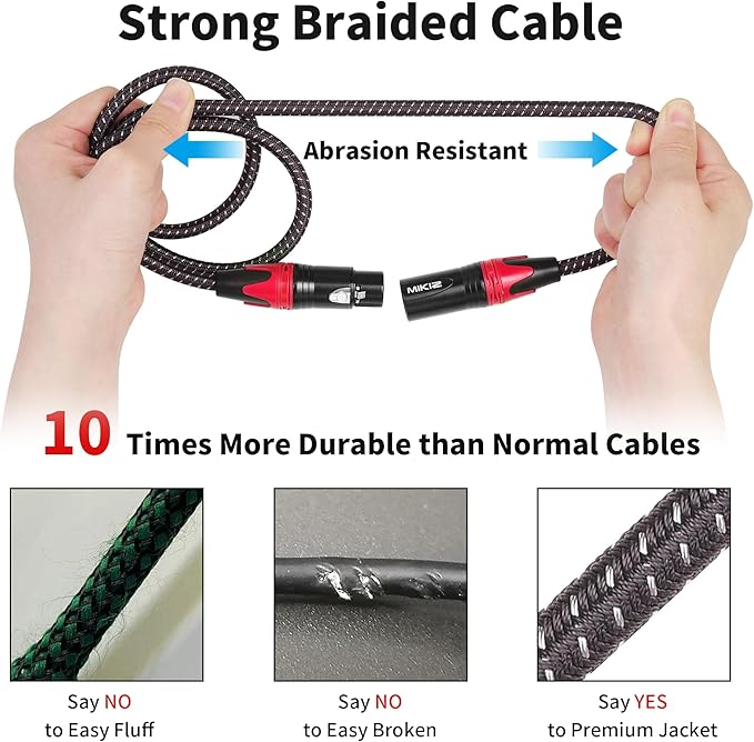 6ft XLR Cables Braided 2 Pack Red Color Coded, Premium XLR Patch Cables Short for Microphone DJ Anti-tangling