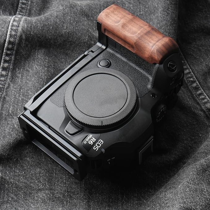 RYDSCAM Camera Handle, Compatible with Canon EOS R6 Mark III, Camera Specific Precious Solid Wood Grip, Original Anti-Slip Finger Grooves, Large-Area Microfiber Flocking (Walnut Black)