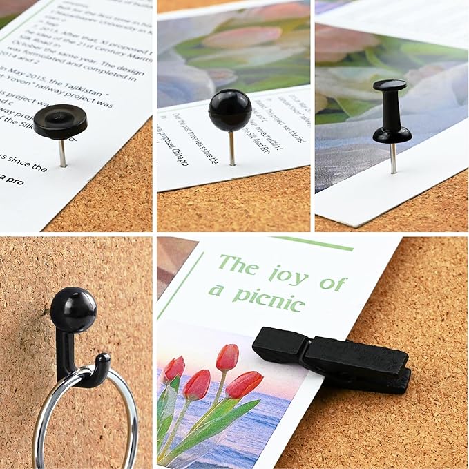 260 Pcs Push Pins Set 5 Styles Black Thumb Tacks Cute Push Pins for Bulletin Board, Cork Board