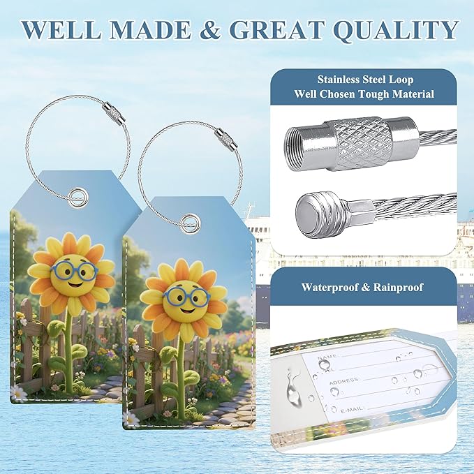 Luggage Tag, Luggage Tags for Suitcases, Personalized Bag Tags for Backpacks Handbag School Instrument with Name ID Label Travel Essentials, Cute Unique Fun Baggage Tags 2 Pack, Sunflower