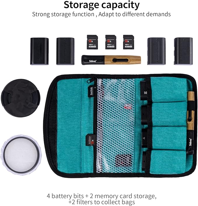 Selens DSLR Battery Case - 4 Pocket Pouch for NP-FZ100, LP-E6, AA, LP-E8, LP-E10, LP-E12, EN-EL14, EN-EL15, NP-FW50, NP-F550, NP-FM500H Batteries & SD Cards