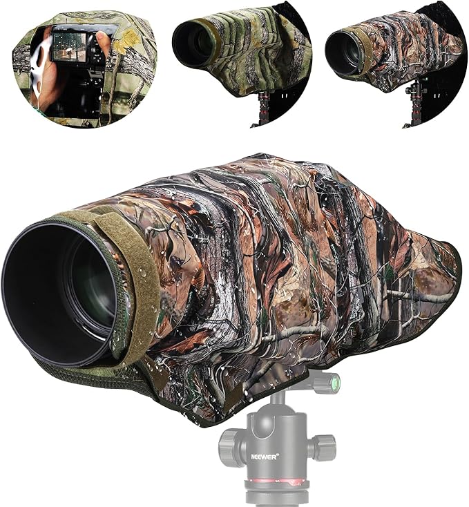 NEEWER PB019 Camera Rain Cover XL Large Waterproof Raincoat Protective Cover for Canon Sony Nikon Fujifilm DSLR Camera & Lenses up to 800 mm Double-Sided Camouflage Green Nylon