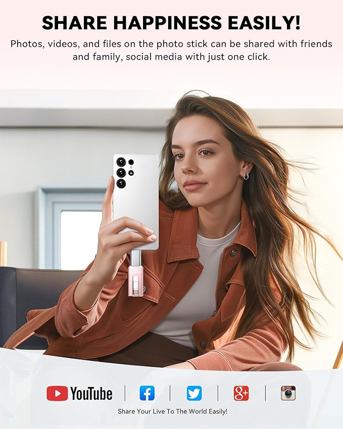 MFi Certified Flash Drive for iPhone iPad 512GB, Photo Stick for External Memory Storage, Easily Back Up and Save Photos Videos, USB Memory Stick Thumb Drive for iPhone/iPad/Android/PC (Rose Pink)
