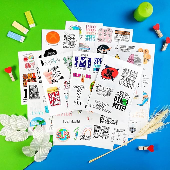 BulbaCraft 100 Pcs Funny SLP Stickers, Speech Therapy Stickers for Water Bottles & Laptops, Speech Language Pathology Gifts for Women and Men, Gifts for Women & Men