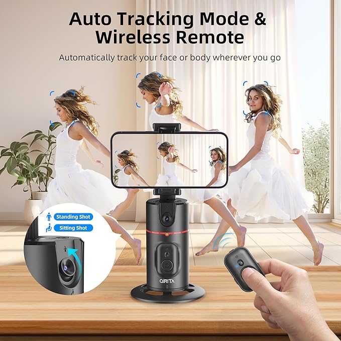 Auto Face Tracking Phone Holder, Magnetic Face Tracking Tripod 360 Rotation with Stand & Remote, Face Body Phone Tracking Tripod, No App, Smart Shooting Camera Mount for Live Video Recording Tiktok