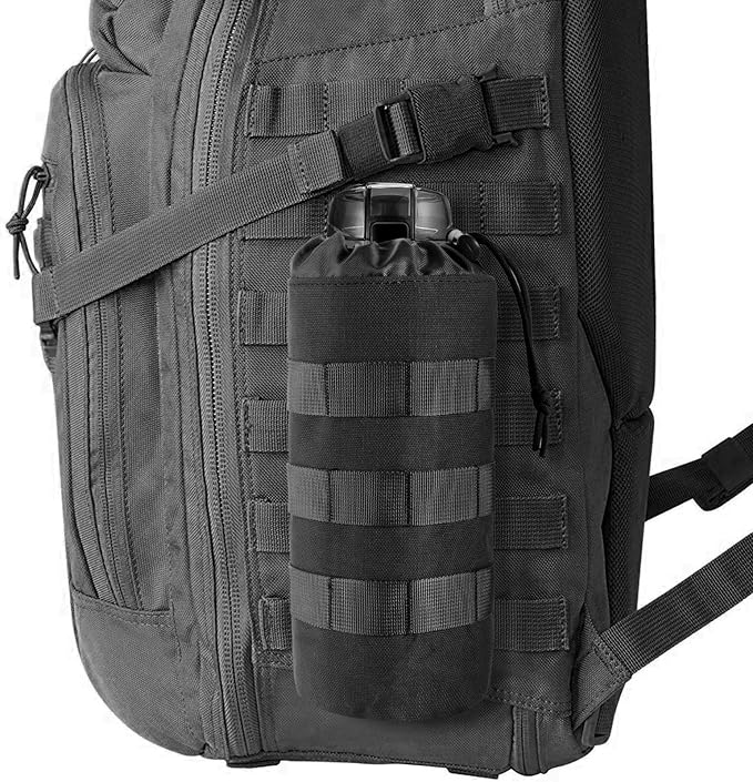 Tactical MOLLE Water Bottle Pouch with Drawstring Open Top & Mesh Bottom, Military Water Bottle Holder Bag Sports Travel Hydration Carrier