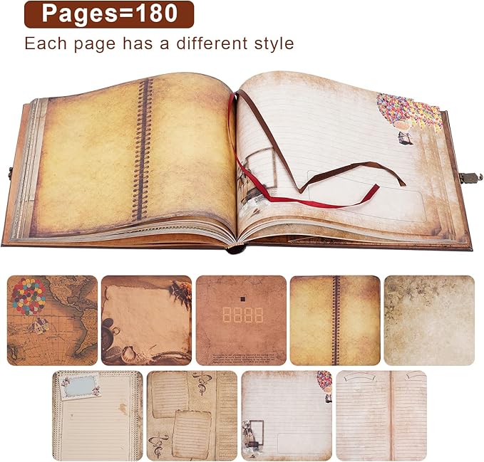 JIMBON Our Adventure Book Scrapbook 180 Pages Photo Album, DIY Handmade Memory Travel Diary Photo Book Journal Scrapbook,Embossed Letter Leather Cover for Anniversary,Wedding